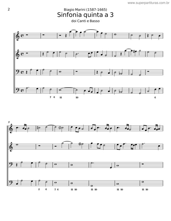 Partitura da música Sinfonia Quinta A 3 – Biagio Marini