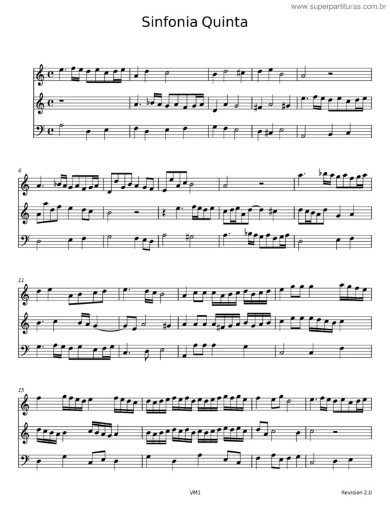 Partitura da música Sinfonia Quinta