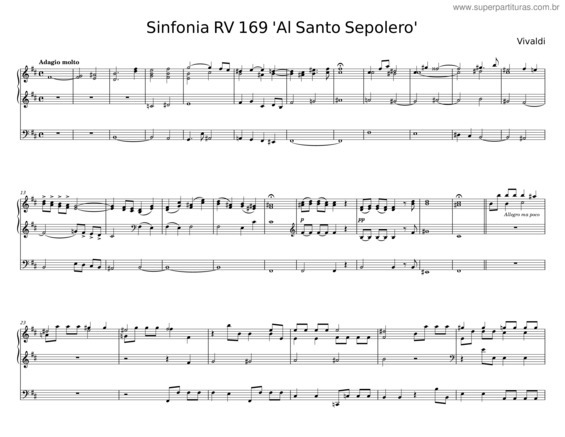 Partitura da música Sinfonia Rv 169 Al Santo Sepolcro – Vivaldi