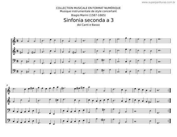 Partitura da música Sinfonia Seconda A 3 – Biagio Marini