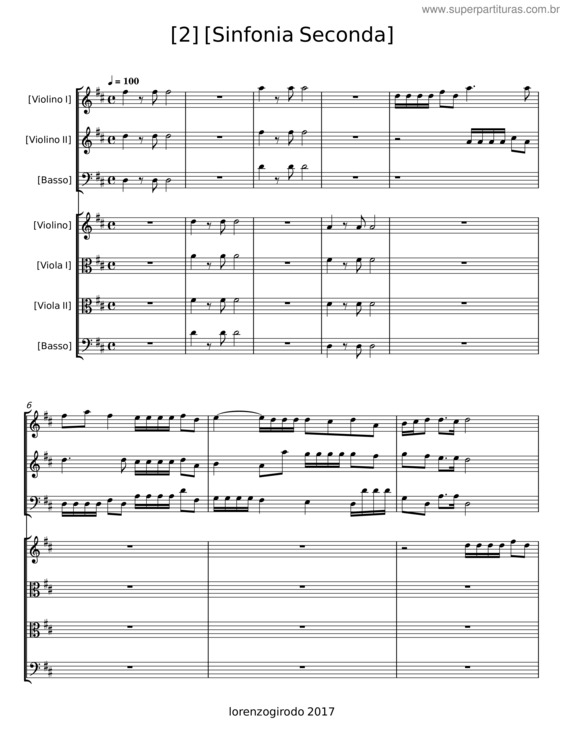 Partitura da música Sinfonia Seconda v.2