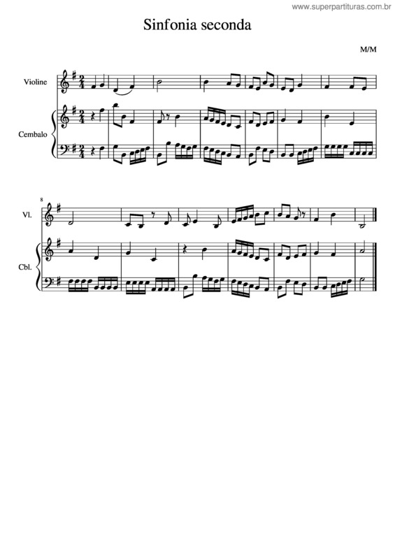 Partitura da música Sinfonia Seconda