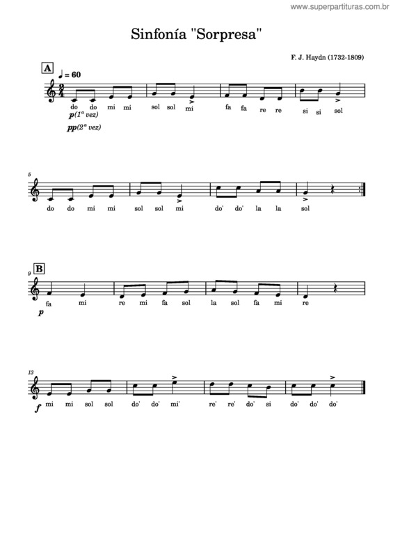 Partitura da música Sinfonía Sorpresa – Joseph Haydn Sinfonía  Sorpresa