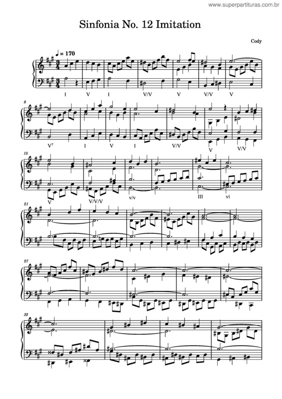 Partitura da música Sinfonia Study Based On Bach`S Sinfonia No. 12 In A Major