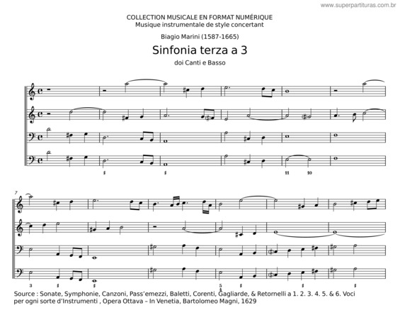 Partitura da música Sinfonia Terza A 3 – Biagio Marini