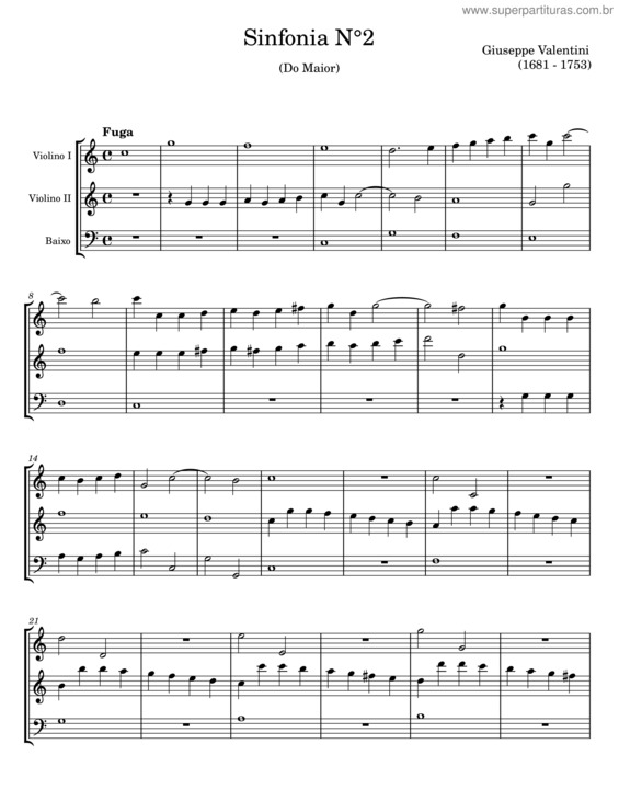 Partitura da música Sinfonia V – Giuseppe Valentini
