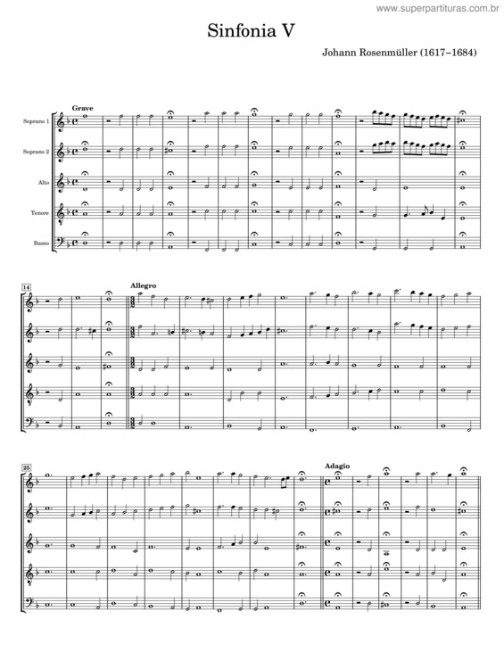Partitura da música Sinfonia V – Johann Rosenmüller