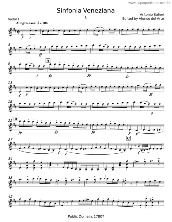 Partitura da música Sinfonia Veneziana – Antonio Salieri v.2