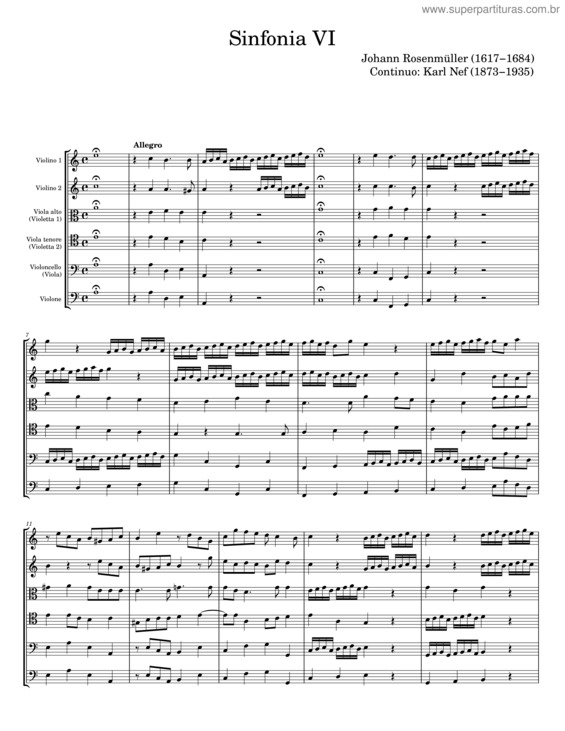 Partitura da música Sinfonia Vi – Johann Rosenmüller
