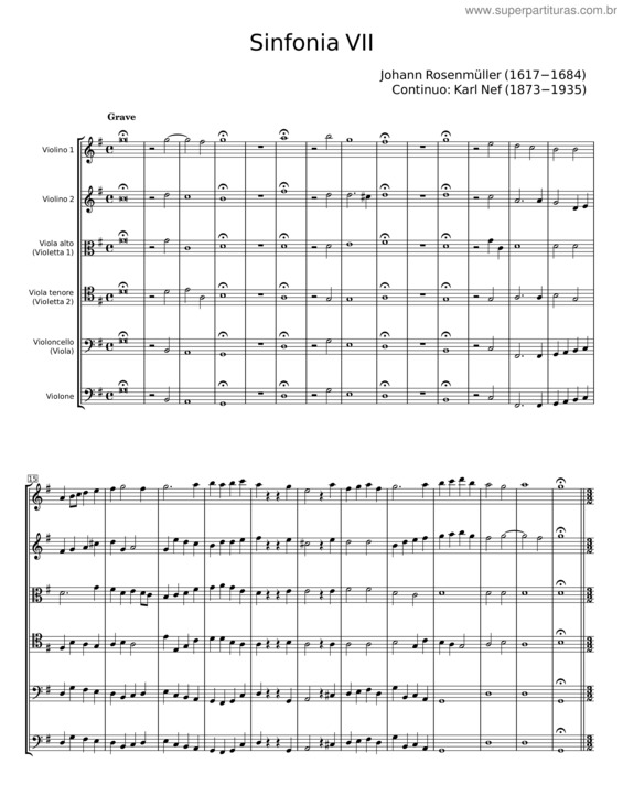 Partitura da música Sinfonia Vii – Johann Rosenmüller