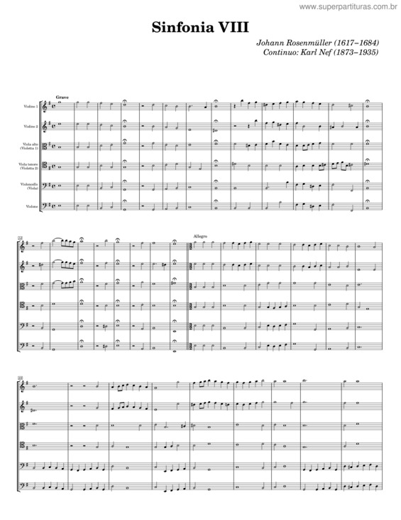 Partitura da música Sinfonia Viii – Johann Rosenmüller