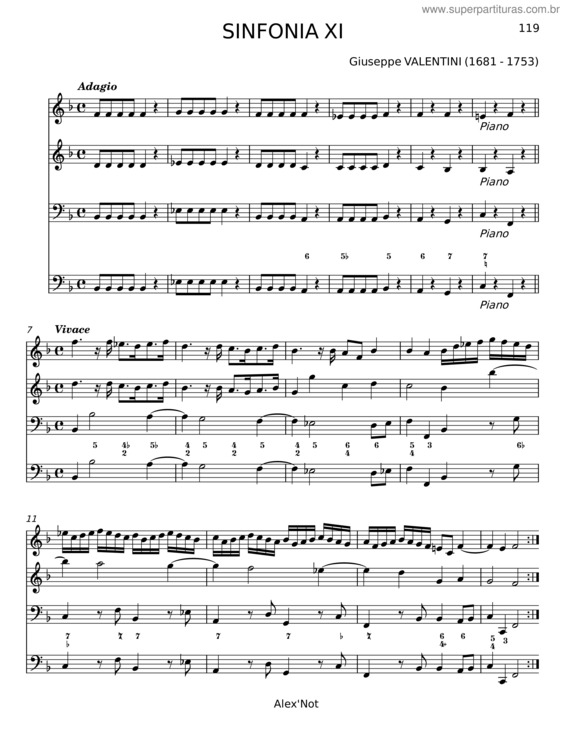 Partitura da música Sinfonia Xi – Giuseppe Valentini