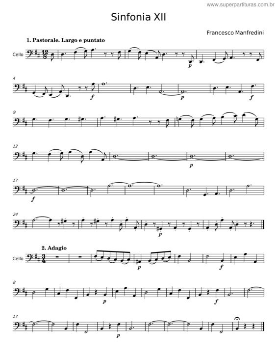 Partitura da música Sinfonia Xii – Francesco Manfredini