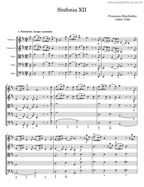 Partitura da música Sinfonia Xii – Francesco Onofrio Manfredini