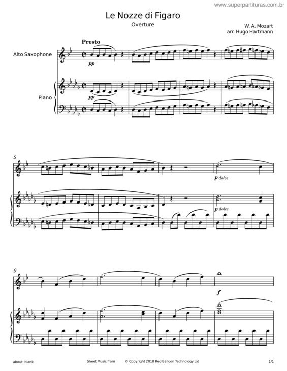 Partitura da música Sinfonia Zu Le Nozze Di Figaro – W. A. Mozart Arr By Paolo Civitillo