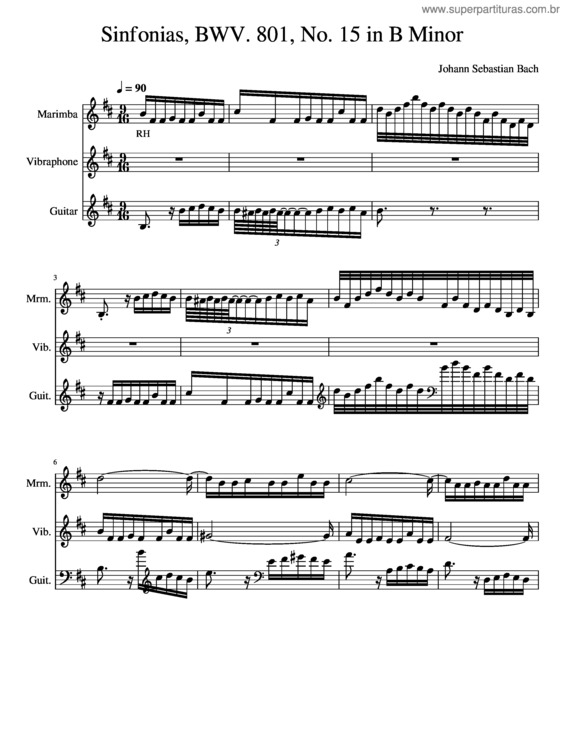 Partitura da música Sinfonias, Bwv. 801, No. 15 In B Minor