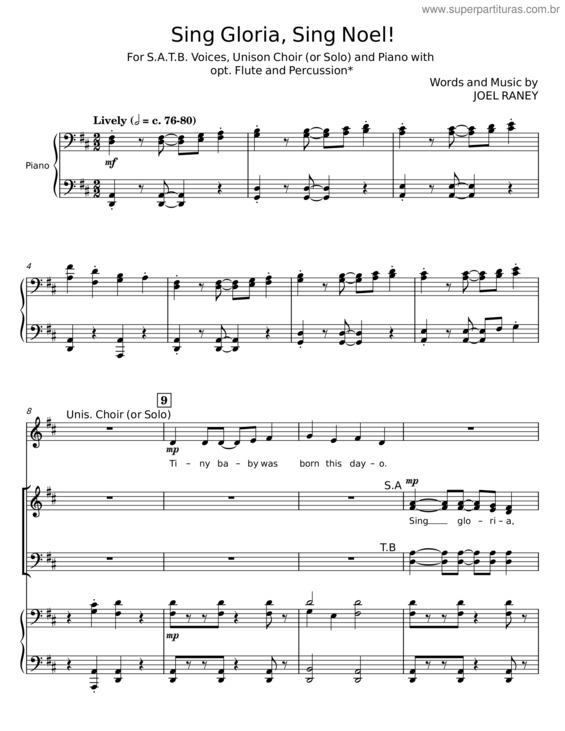 Partitura da música Sing Gloria, Sing Noel – Joel Raney