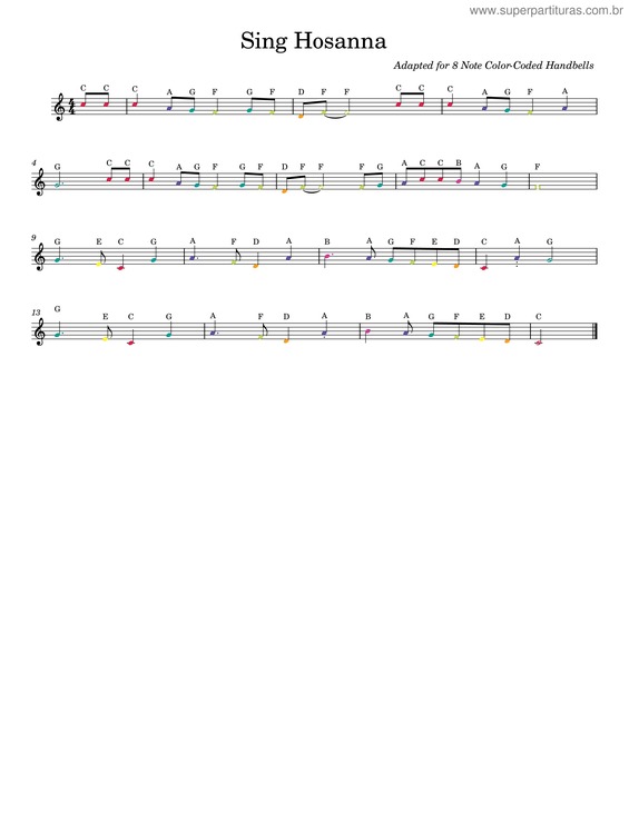 Partitura da música Sing Hosanna – Unknown Author Sing Hosanna, For 8 Note Color Coded Handbells