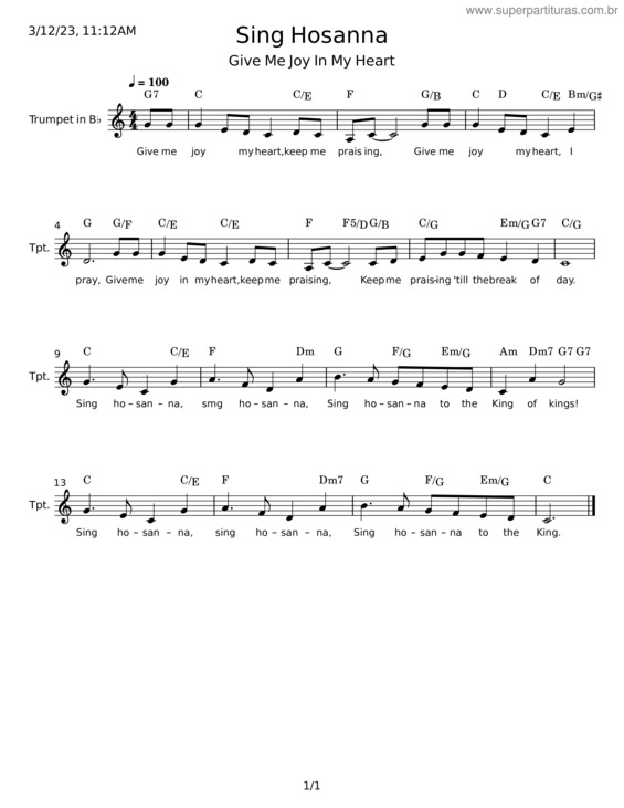 Partitura da música Sing Hosanna v.2