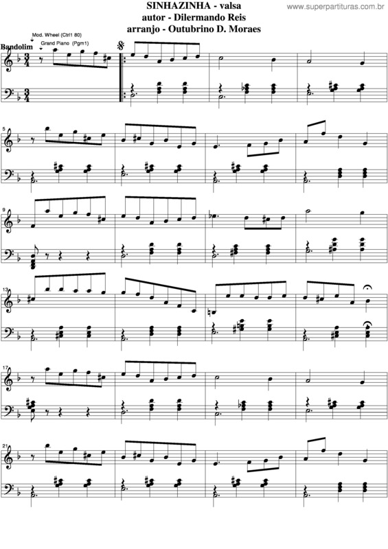 Partitura da música Sinhazinha v.5