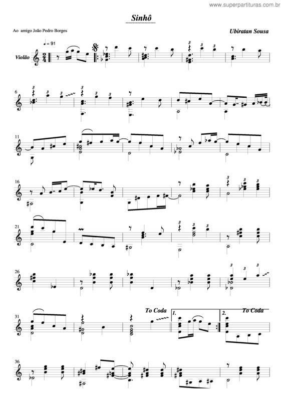 Partitura da música Sinhô