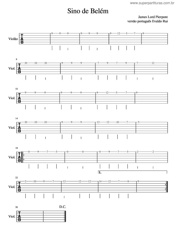 Partitura da música Sino De Belem – James Lord Pierpont