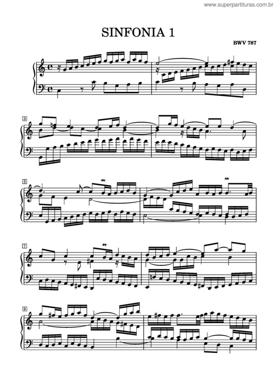 Partitura da música Sinofonia 1 – Johann Sebastian Bach Sinfonia 1