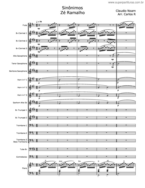 Partitura da música Sinônimos – Zé Ramalho