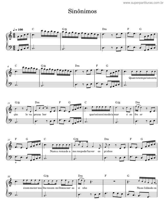 Partitura da música Sinônimos v.2