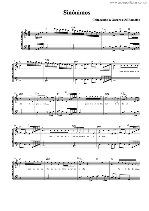 Partitura da música Sinônimos