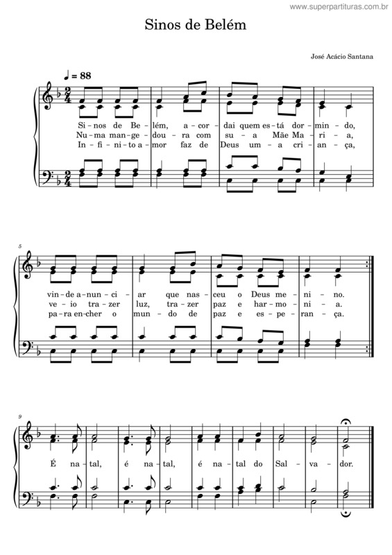 Partitura da música Sinos De Belém – José Acácio Santana