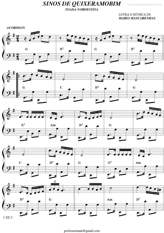 Partitura da música Sinos de Quixeramobim