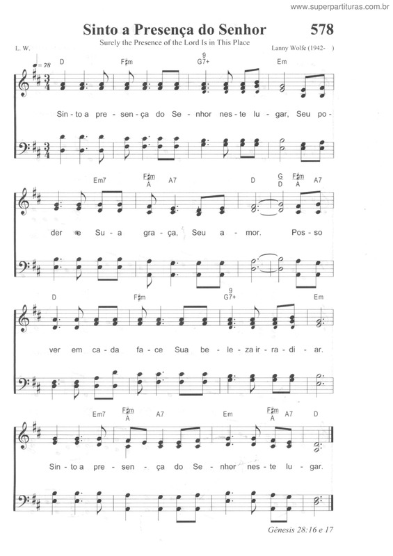 Partitura da música Sinto A Presença Do Senhor