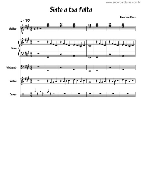 Partitura da música Sinto A Tua Falta Completo