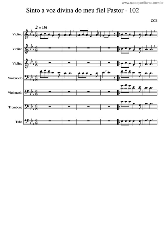 Partitura da música Sinto A Voz Divina Do Meu Fiel Pastor – 102 – Congregação Cristã No Brasil