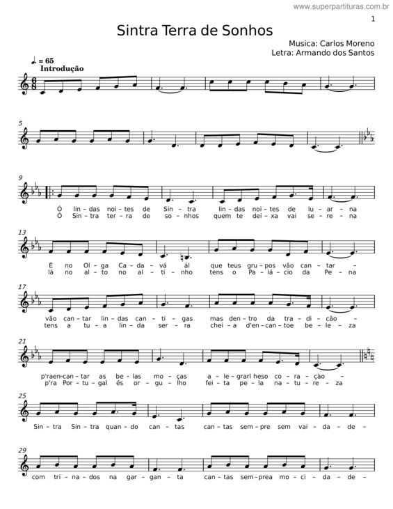 Partitura da música Sintra Terra De Sonhos – Carlos Moreno
