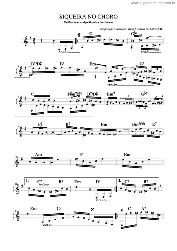 Partitura da música Siqueira No Choro