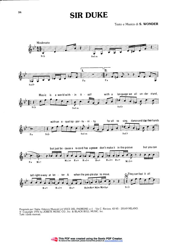 Partitura da música Sir Duke v.2