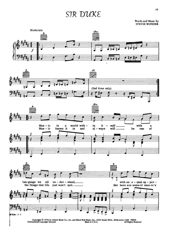 Partitura da música Sir Duke