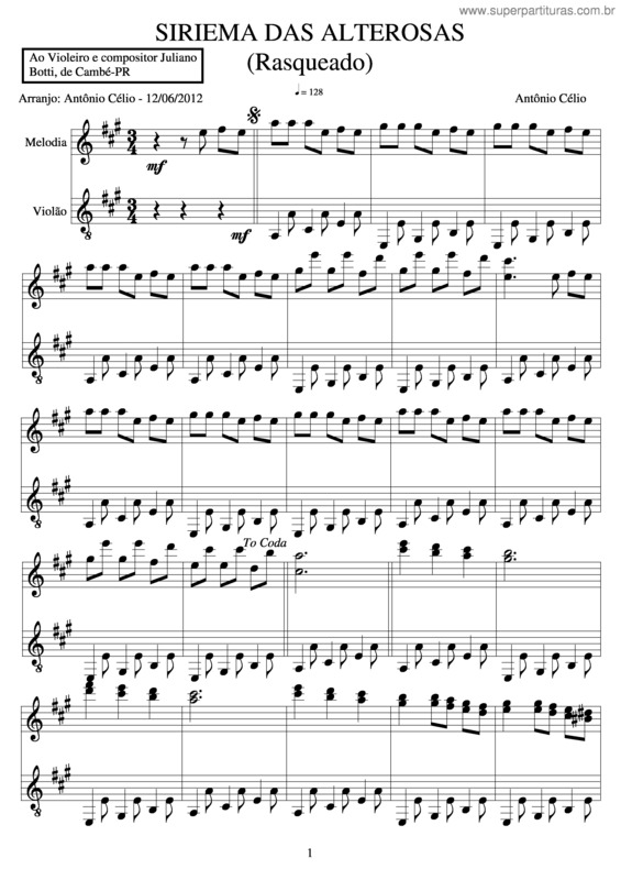 Partitura da música Siriema Das Alterosas