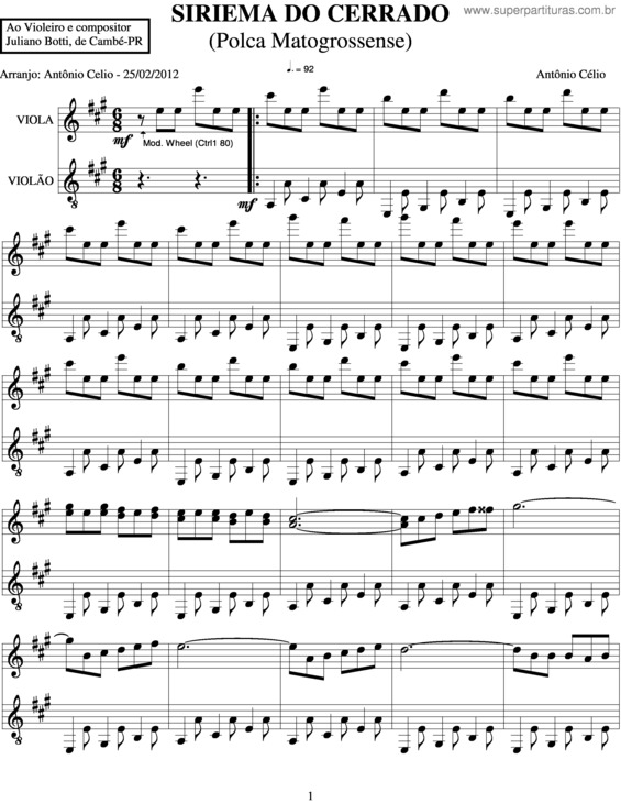 Partitura da música Siriema Do Cerrado