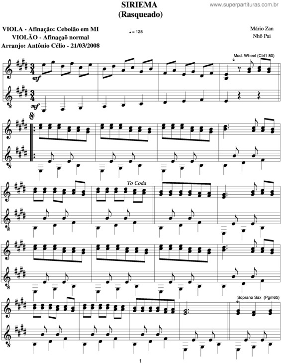 Partitura da música Siriema v.2