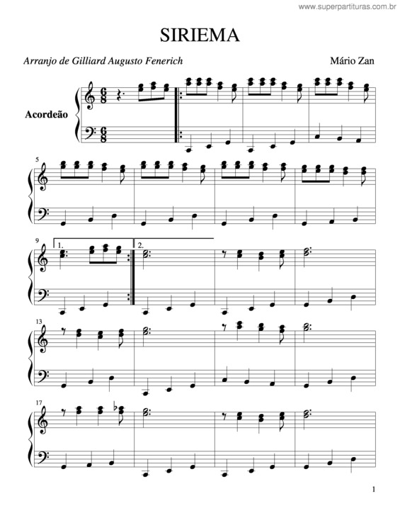 Partitura da música Siriema