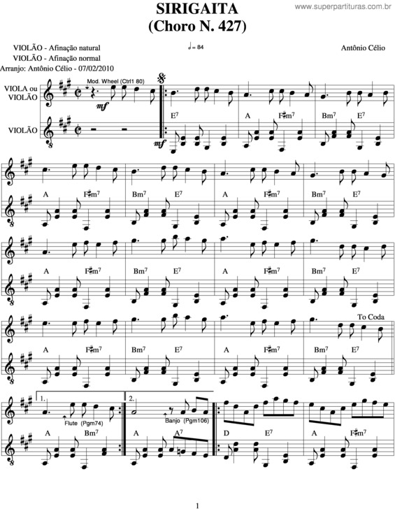 Partitura da música Sirigaitan