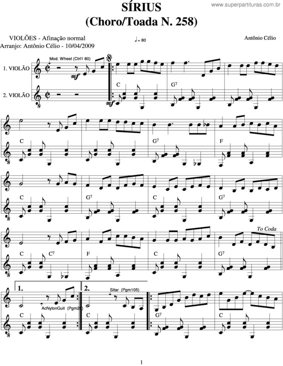 Partitura da música Sírius v.2