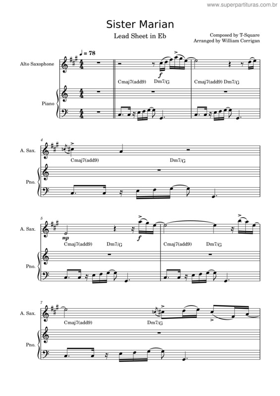 Partitura da música Sister Marian – T–Square