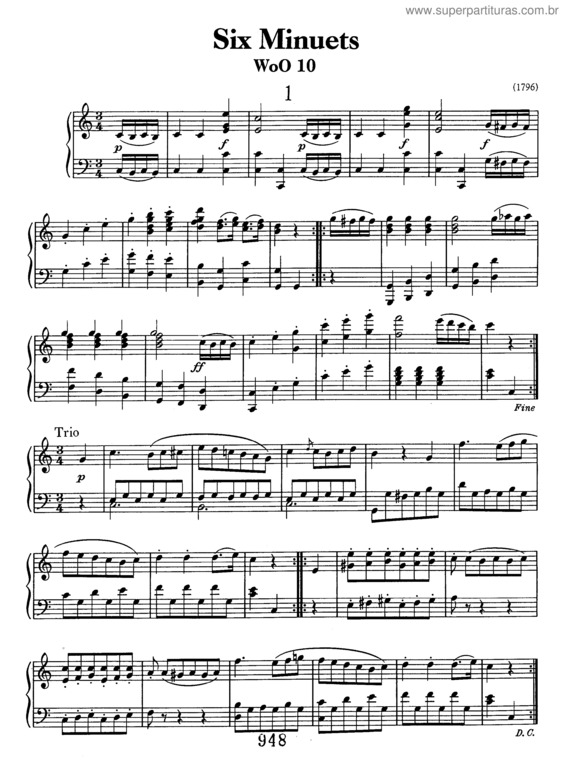 Partitura da música Six minuets for orchestra