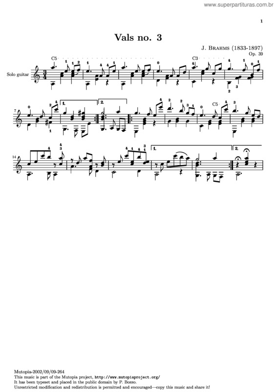 Partitura da música Sixteen Waltzes for piano v.18