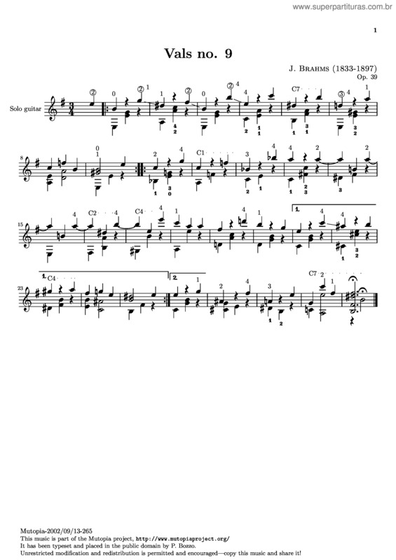 Partitura da música Sixteen Waltzes for piano v.19