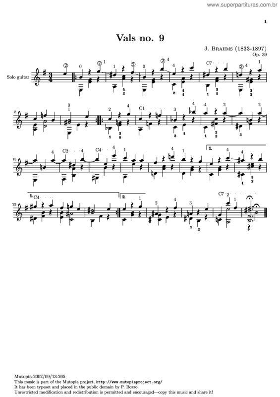 Partitura da música Sixteen Waltzes for piano v.19